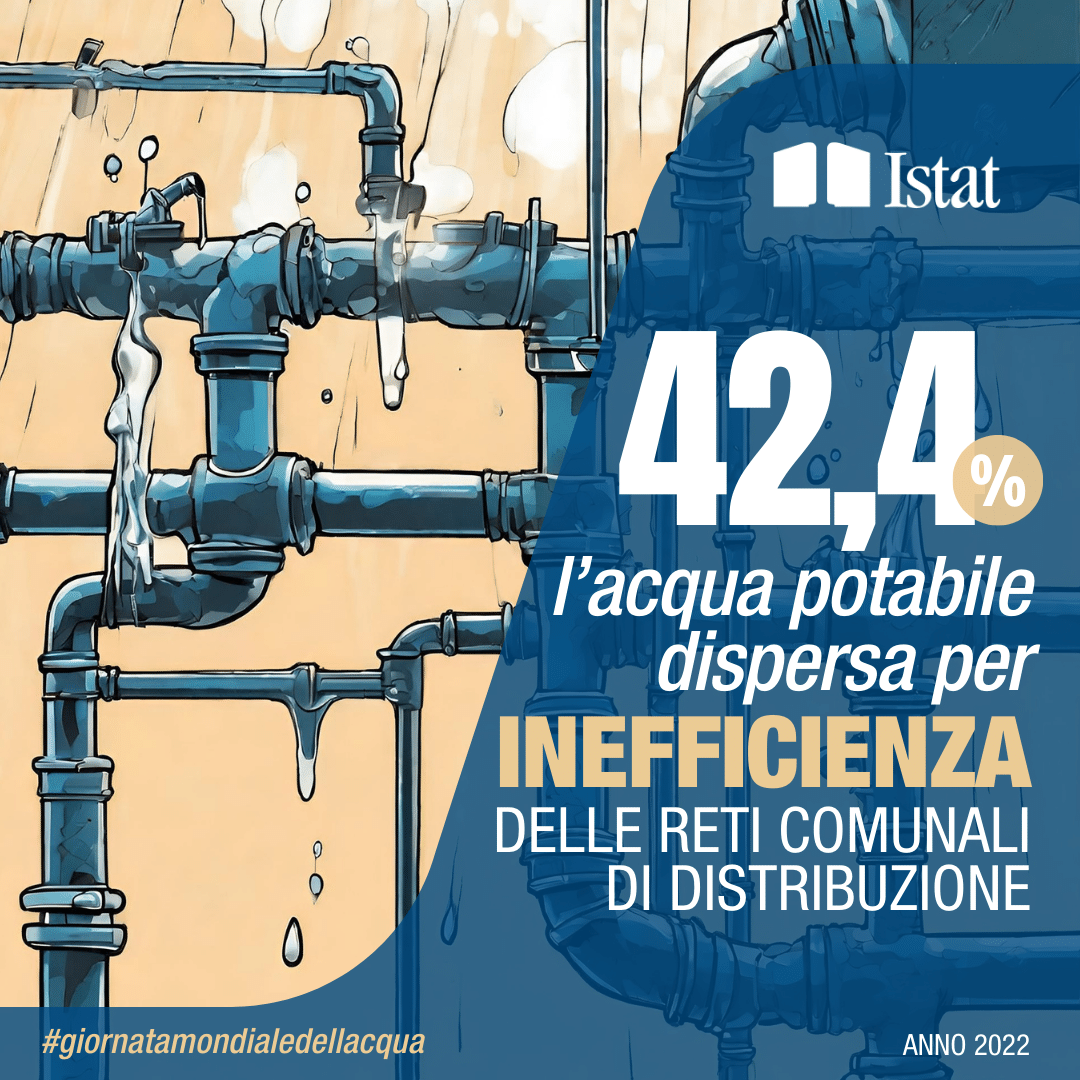 42,4% l'acqua potabile dispersa nelle reti comunali di distribuzione